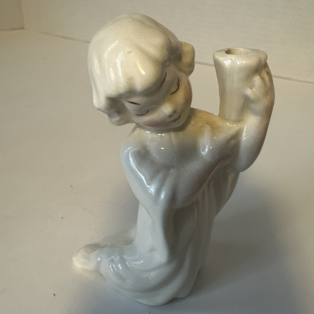 Kitsch Jamar Mallory 1951 Angel Girl Candle Holder Gown Blonde MCM Ceramic